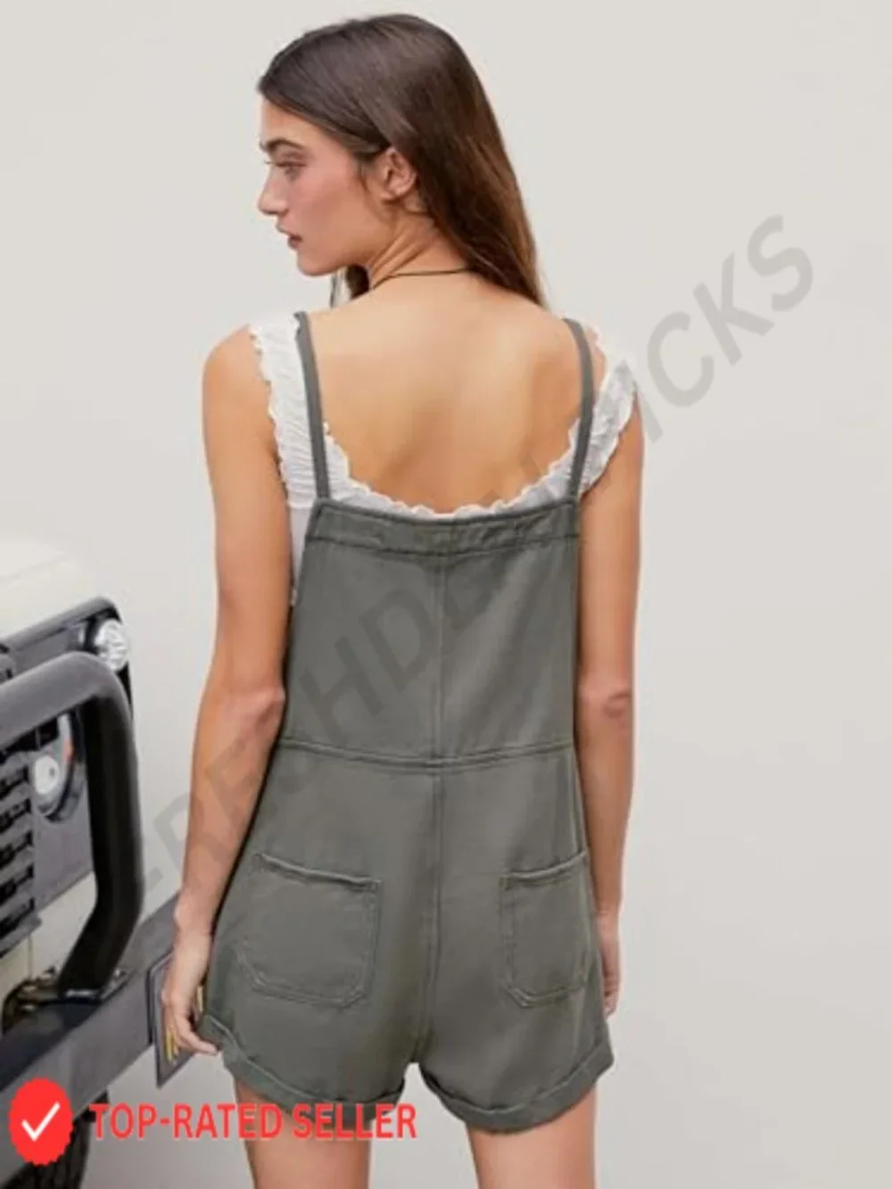 Women's Denim Overall Shorts Romper Loose Fit Adjustable Strap